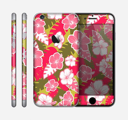 The Pink & Green Hawaiian Floral Pattern V4 Skin for the Apple iPhone 6