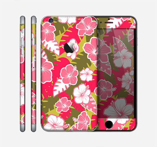 The Pink & Green Hawaiian Floral Pattern V4 Skin for the Apple iPhone 6 Plus