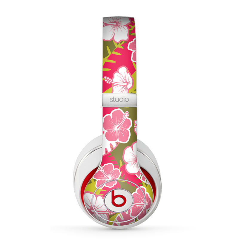 The Pink & Green Hawaiian Floral Pattern V4 Skin for the Beats by Dre Studio (2013+ Version) Headphones