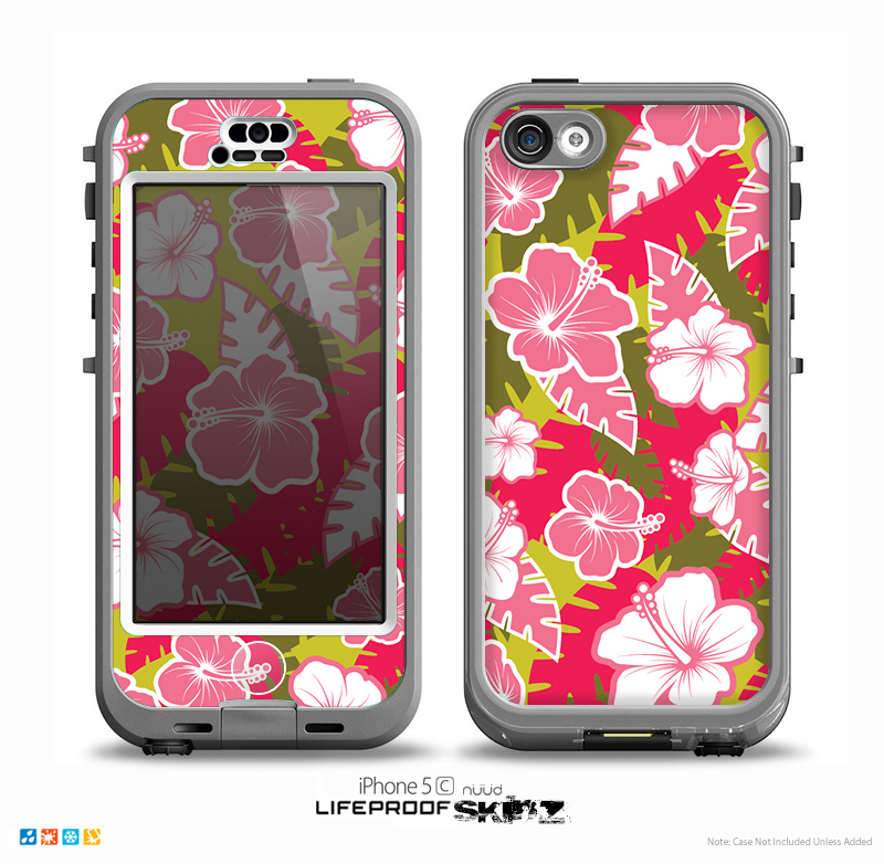 The Pink & Green Hawaiian Floral Pattern V4 Skin for the iPhone 5c nüüd LifeProof Case