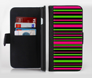 The Pink & Green Striped Ink-Fuzed Leather Folding Wallet Credit-Card Case for the Apple iPhone 6/6s, 6/6s Plus, 5/5s and 5c