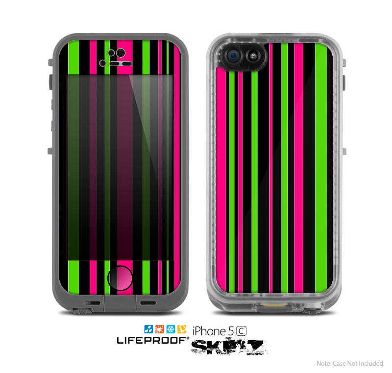 The Pink & Green Striped Skin for the Apple iPhone 5c LifeProof Case