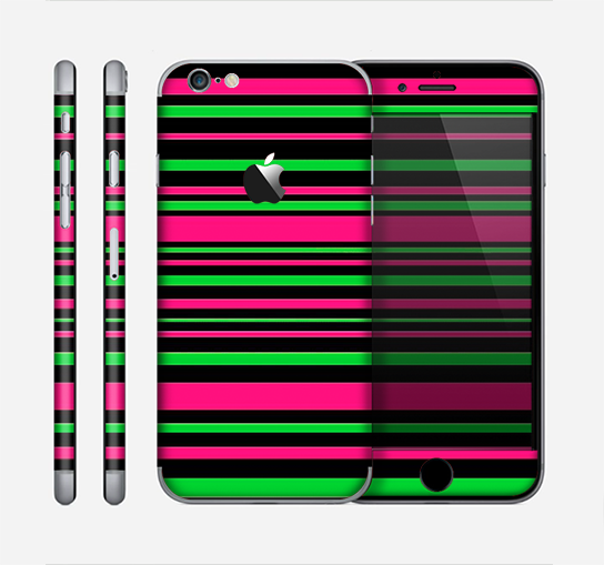 The Pink & Green Striped Skin for the Apple iPhone 6
