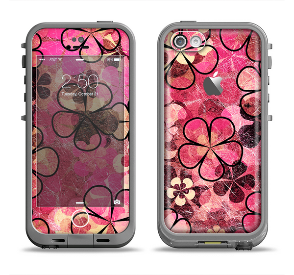 The Pink Grungy Floral Abstract Apple iPhone 5c LifeProof Fre Case Skin Set