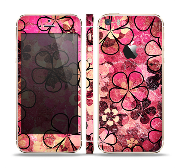 The Pink Grungy Floral Abstract Skin Set for the Apple iPhone 5s