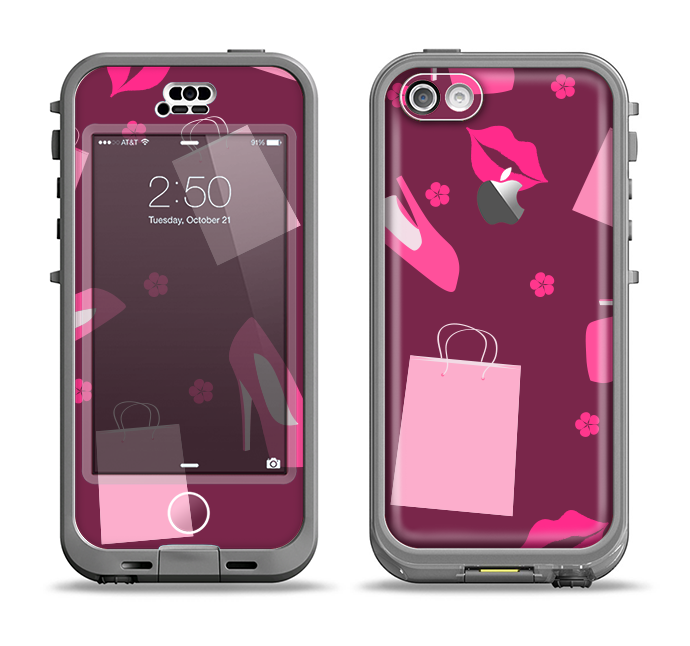 The Pink High Heel Shopping Pattern Apple iPhone 5c LifeProof Nuud Case Skin Set