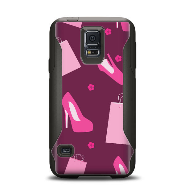 The Pink High Heel Shopping Pattern Samsung Galaxy S5 Otterbox Commuter Case Skin Set