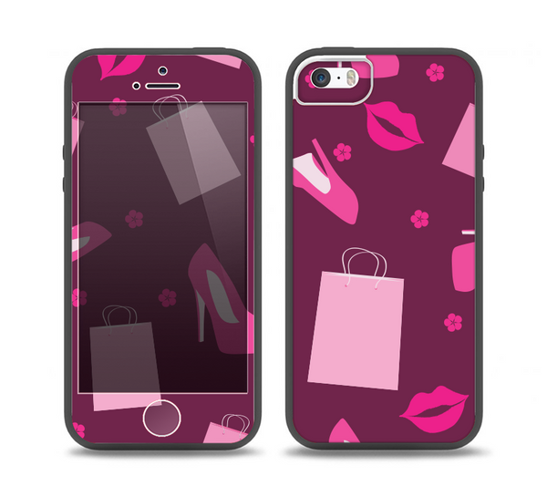 The Pink High Heel Shopping Pattern Skin Set for the iPhone 5-5s Skech Glow Case