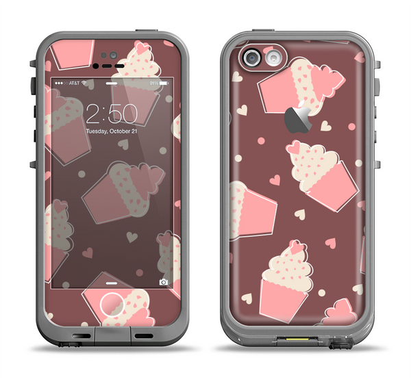 The Pink Outlined Cupcake Pattern Apple iPhone 5c LifeProof Fre Case Skin Set