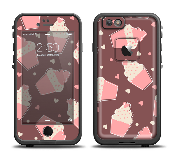 The Pink Outlined Cupcake Pattern Apple iPhone 6 LifeProof Fre Case Skin Set