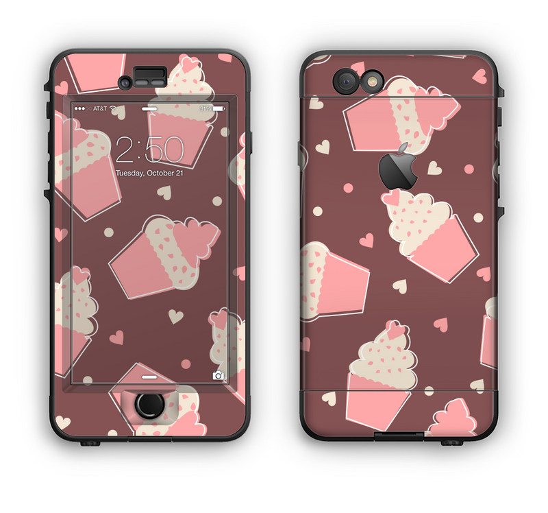 The Pink Outlined Cupcake Pattern Apple iPhone 6 Plus LifeProof Nuud Case Skin Set