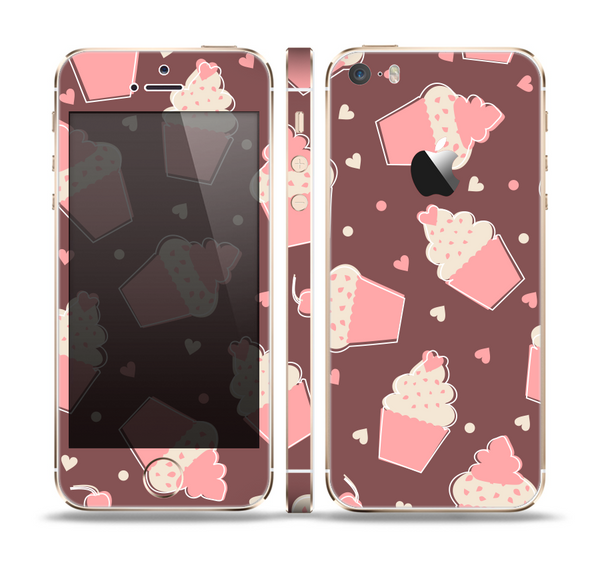 The Pink Outlined Cupcake Pattern Skin Set for the Apple iPhone 5s