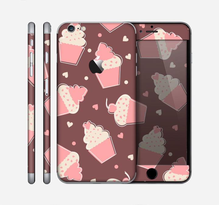 The Pink Outlined Cupcake Pattern Skin for the Apple iPhone 6 Plus