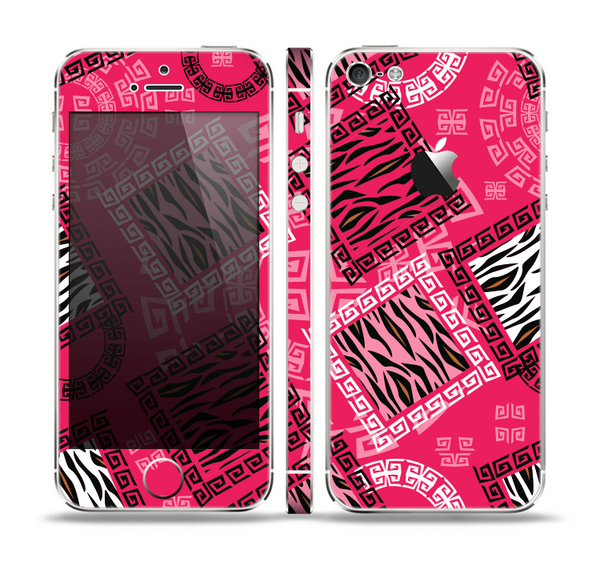 The Pink Patched Animal Print Skin Set for the Apple iPhone 5