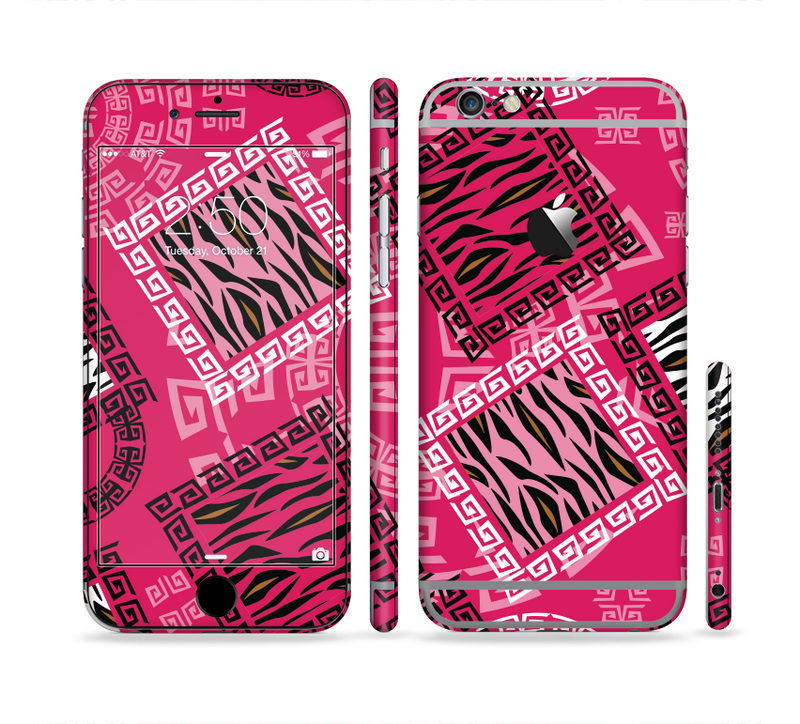 The Pink Patched Animal Print Sectioned Skin Series for the Apple iPhone 6 Plus