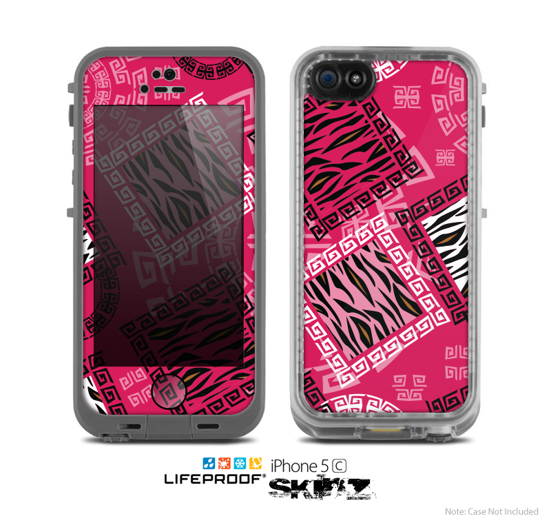 The Pink Patched Animal Print Skin for the Apple iPhone 5c LifeProof Case