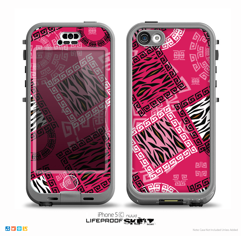 The Pink Patched Animal Print Skin for the iPhone 5c nüüd LifeProof Case