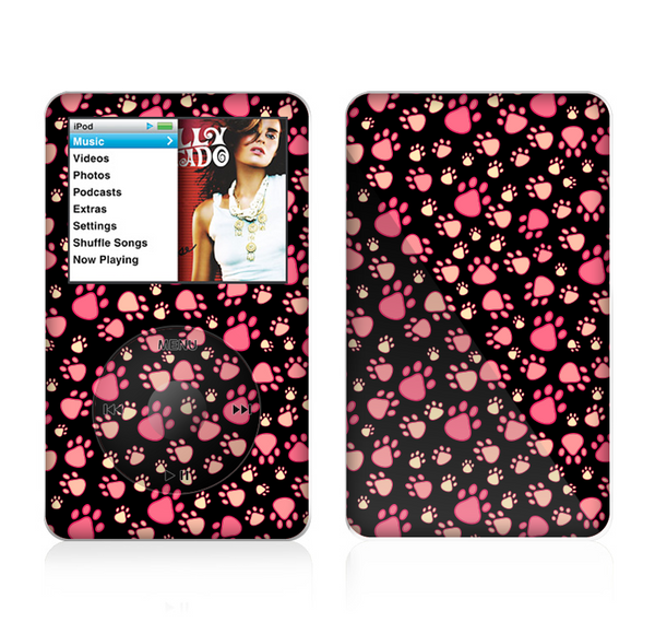 The Pink Paw Prints on Black Skin For The Apple iPod Classic