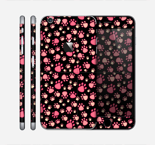 The Pink Paw Prints on Black Skin for the Apple iPhone 6 Plus