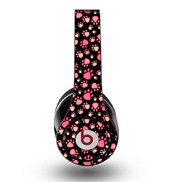 The Pink Paw Prints on Black Skin for the Original Beats by Dre Studio Headphones