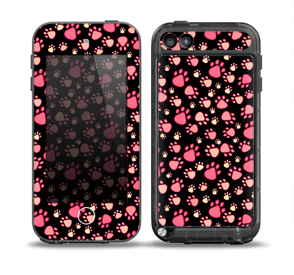 The Pink Paw Prints on Black Skin for the iPod Touch 5th Generation frē LifeProof Case