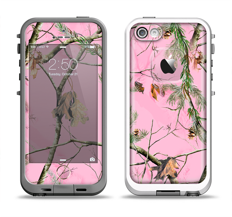 The Pink Real Camouflage Apple iPhone 5-5s LifeProof Fre Case Skin Set