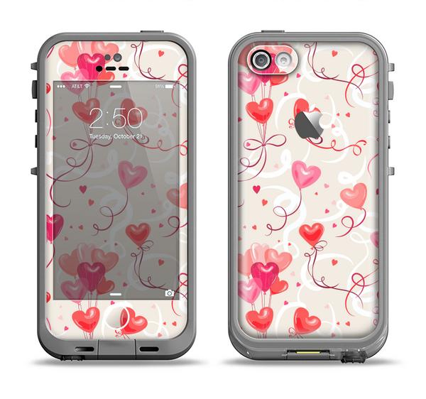 The Pink, Red and Tan Heart Balloon Pattern Apple iPhone 5c LifeProof Fre Case Skin Set