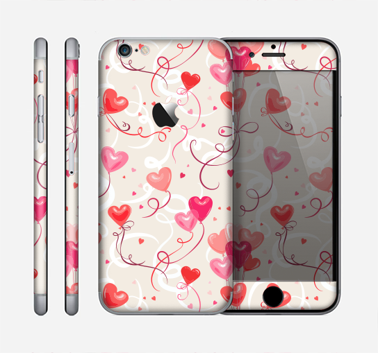 The Pink, Red and Tan Heart Balloon Pattern Skin for the Apple iPhone 6