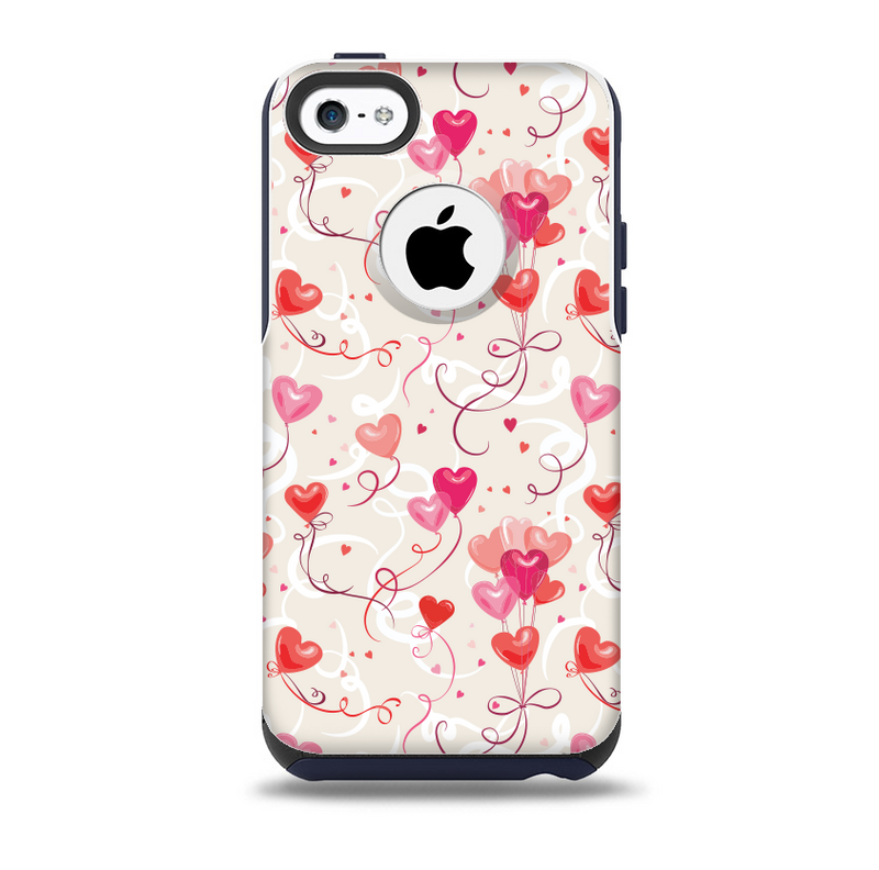 The Pink, Red and Tan Heart Balloon Pattern Skin for the iPhone 5c
