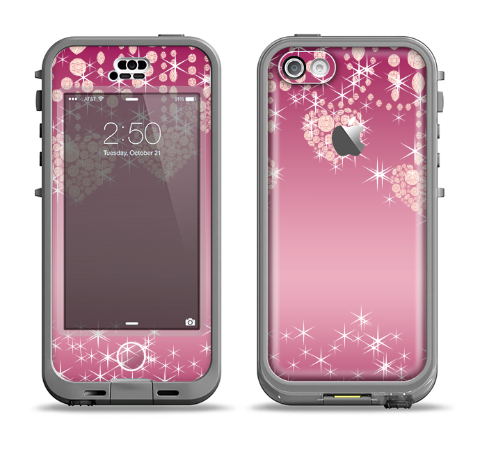 The Pink Sparkly Chandelier Hearts Apple iPhone 5c LifeProof Nuud Case Skin Set