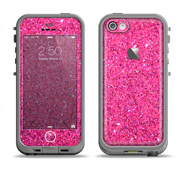 The Pink Sparkly Glitter Ultra Metallic Apple iPhone 5c LifeProof Fre Case Skin Set