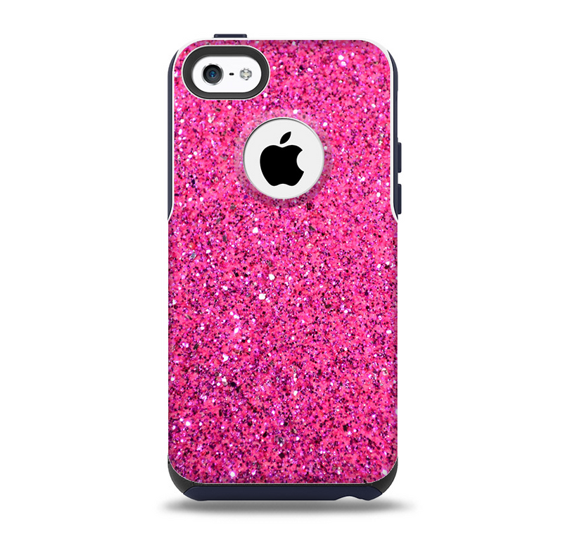 The Pink Sparkly Glitter Ultra Metallic Skin for the iPhone 5c OtterBox Commuter Case