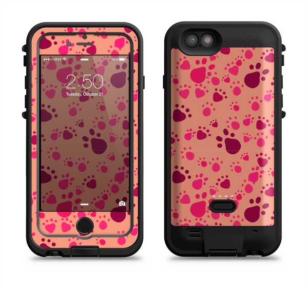 The Pink & Tan Paw Prints Apple iPhone 6/6s LifeProof Fre POWER Case Skin Set