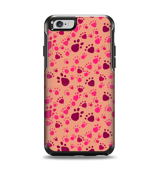 The Pink & Tan Paw Prints Apple iPhone 6 Otterbox Symmetry Case Skin Set
