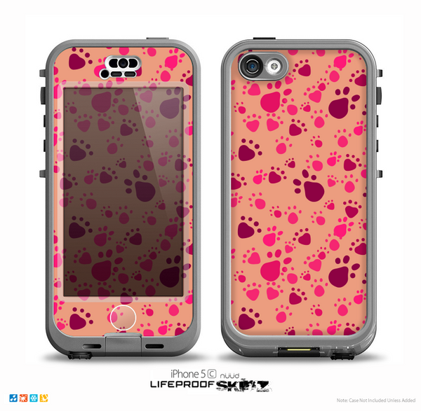 The Pink & Tan Paw Prints Skin for the iPhone 5c nüüd LifeProof Case