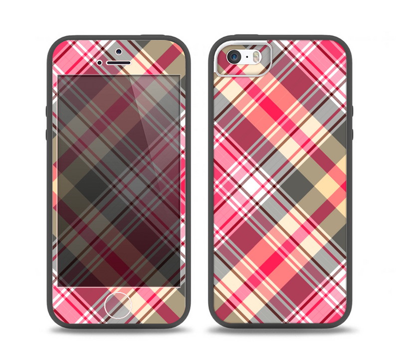 The Pink & Tan Plaid Layered Pattern V5 Skin Set for the iPhone 5-5s Skech Glow Case