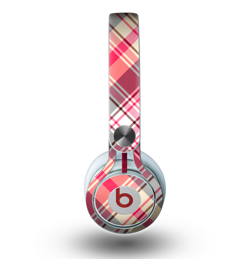 The Pink & Tan Plaid Layered Pattern V5 Skin for the Beats by Dre Mixr Headphones
