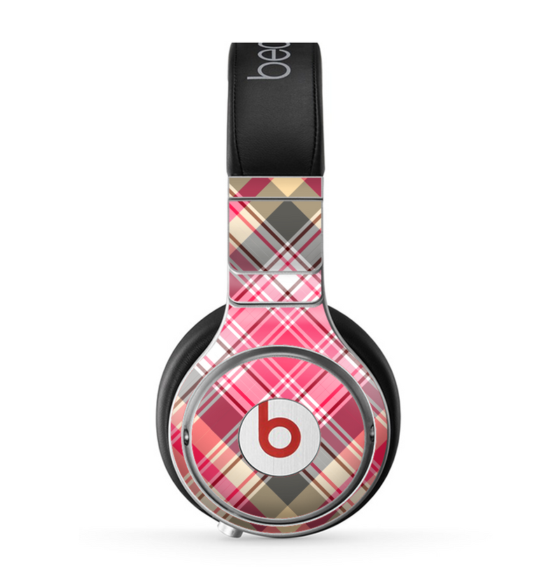 The Pink & Tan Plaid Layered Pattern V5 Skin for the Beats by Dre Pro Headphones