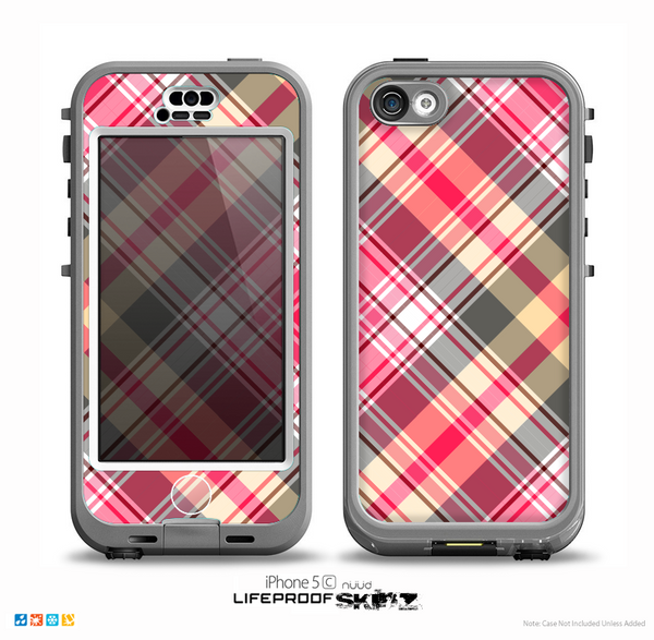The Pink & Tan Plaid Layered Pattern V5 Skin for the iPhone 5c nüüd LifeProof Case