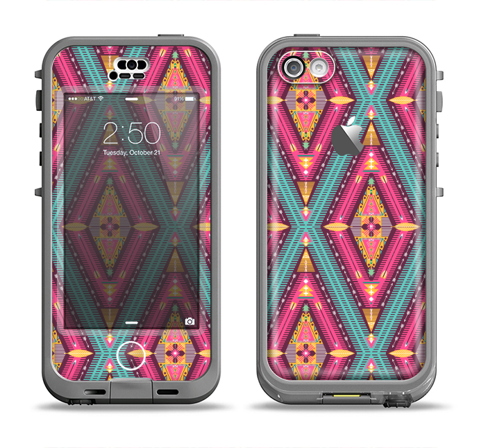 The Pink & Teal Abstract Mirrored Design Apple iPhone 5c LifeProof Nuud Case Skin Set