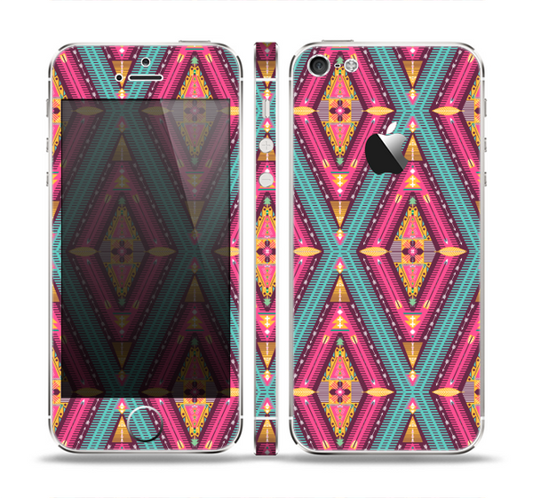The Pink & Teal Abstract Mirrored Design Skin Set for the Apple iPhone 5