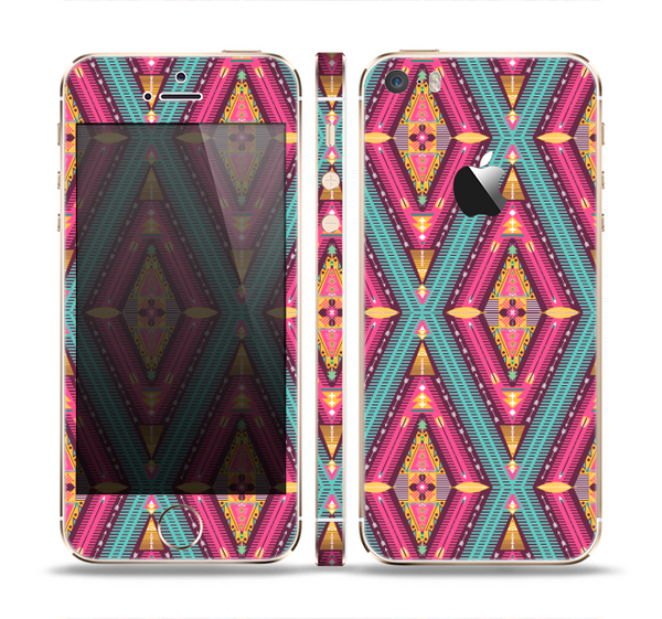 The Pink & Teal Abstract Mirrored Design Skin Set for the Apple iPhone 5s