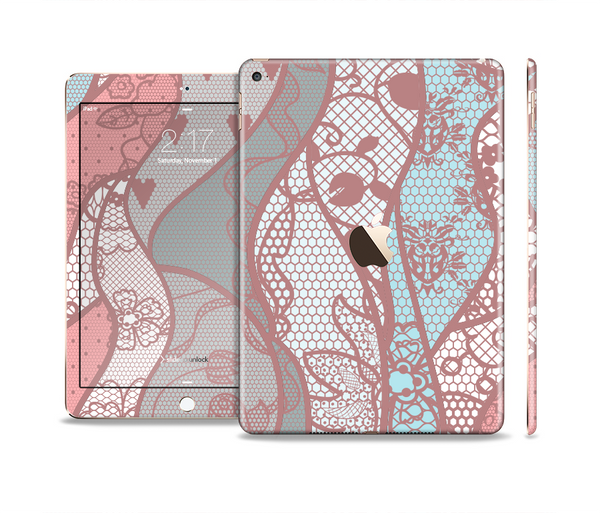 The Pink & Teal Lace Design Skin Set for the Apple iPad Pro