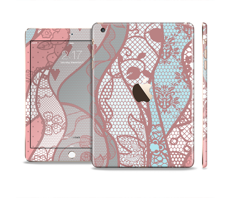 The Pink & Teal Lace Design Full Body Skin Set for the Apple iPad Mini 3