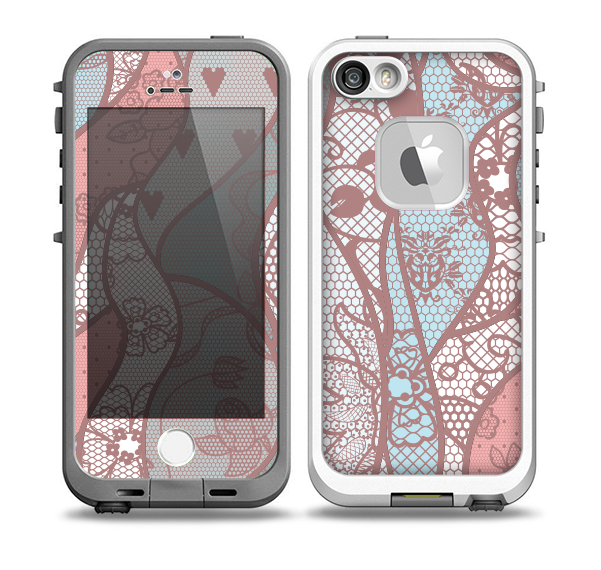 The Pink & Teal Lace Design Skin for the iPhone 5-5s fre LifeProof Case