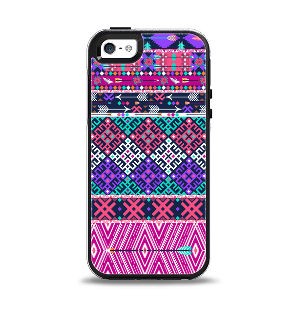 The Pink & Teal Modern Colored Aztec Pattern Apple iPhone 5-5s Otterbox Symmetry Case Skin Set