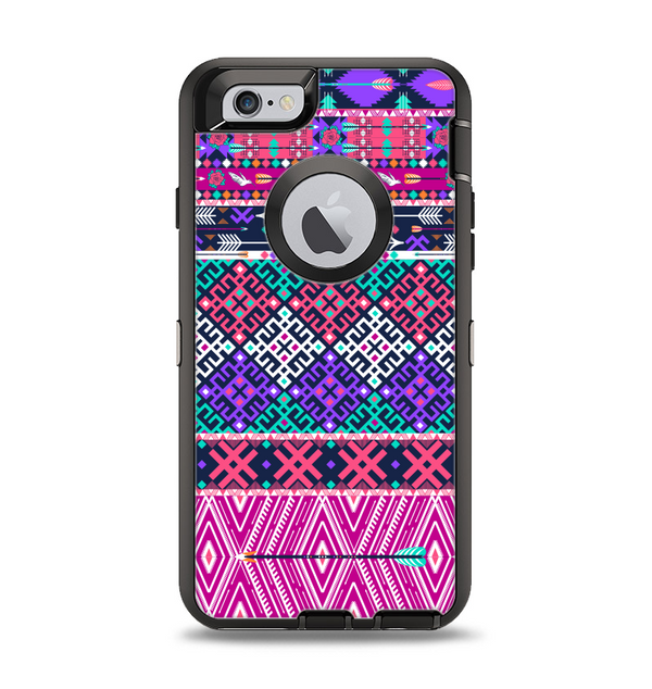 The Pink & Teal Modern Colored Aztec Pattern Apple iPhone 6 Otterbox Defender Case Skin Set