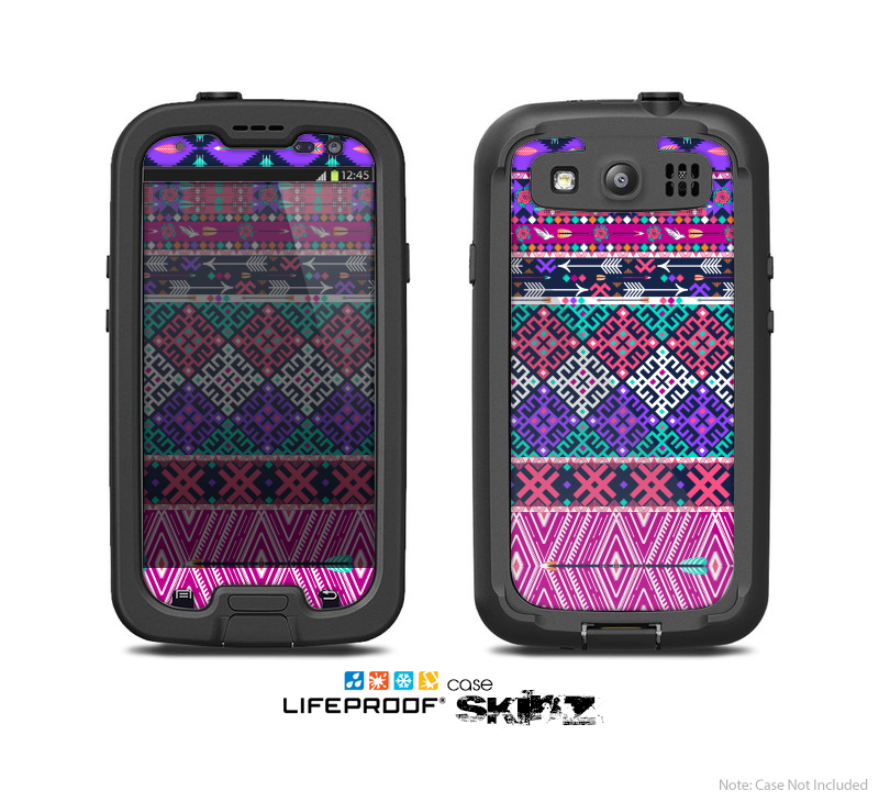 The Pink & Teal Modern Colored Aztec Pattern Skin For The Samsung Galaxy S3 LifeProof Case