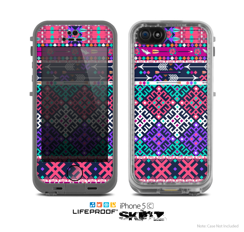 The Pink & Teal Modern Colored Aztec Pattern Skin for the Apple iPhone 5c LifeProof Case