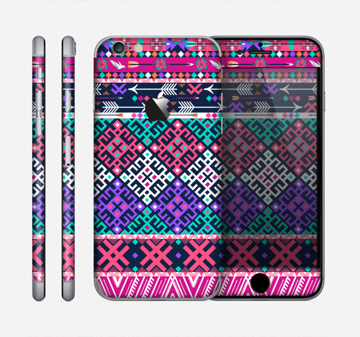 The Pink & Teal Modern Colored Aztec Pattern Skin for the Apple iPhone 6